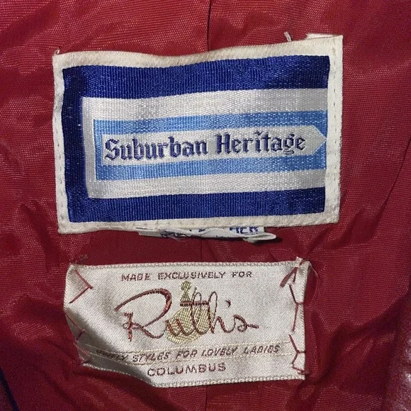 Vintage 100% Leather Suburban Heritage Trench Coat Red Wine 70's? Size 16 Belted - Picture 3 of 8